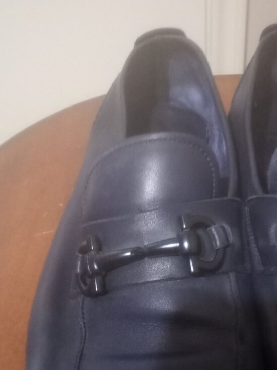 SALVATORE FERRAGAMO BLUE LEATHER BUCKLE DETAIL LOAFERS Sz 7.5D MADE IN ITALY main image 8